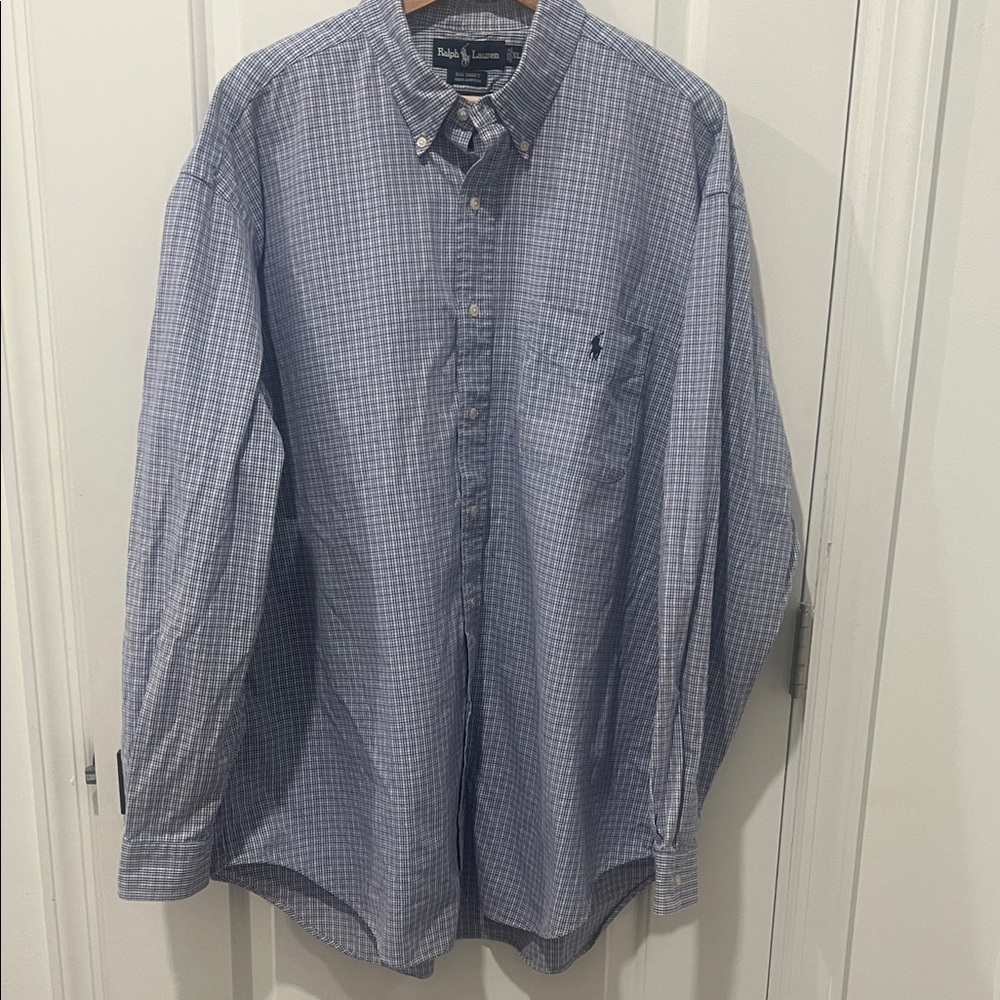 Ralph Lauren Men's Light Blue Plaid Button Down Shirt, Men's Size XL